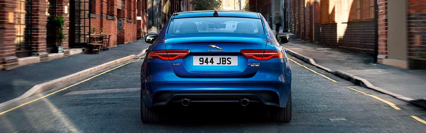 Rear view of blue XE