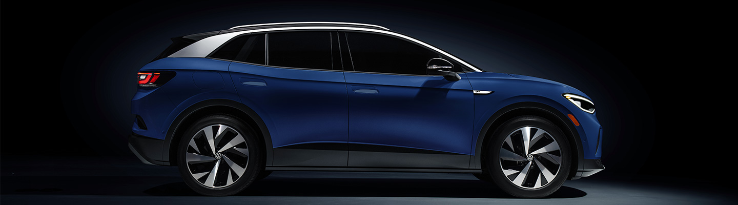 Side profile view of a blue 2021 ID.4