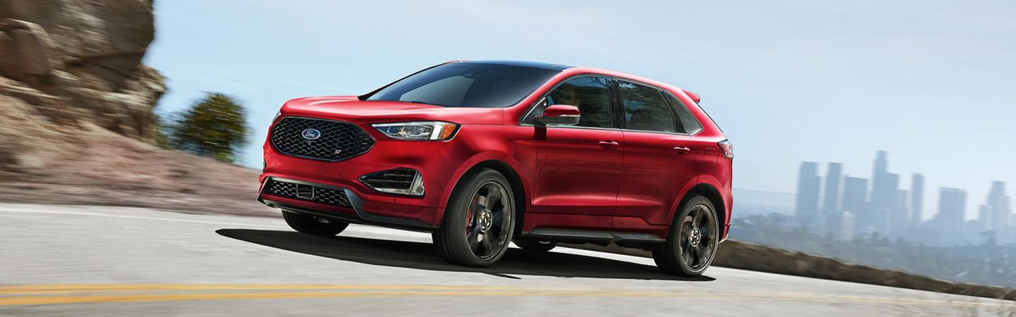 Side view of red 2020 Ford Edge