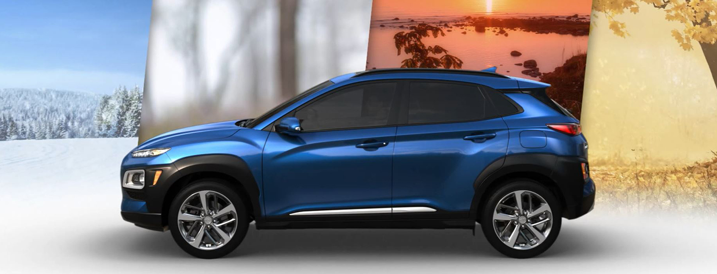 Profile of the blue 2021 Hyundai Kona