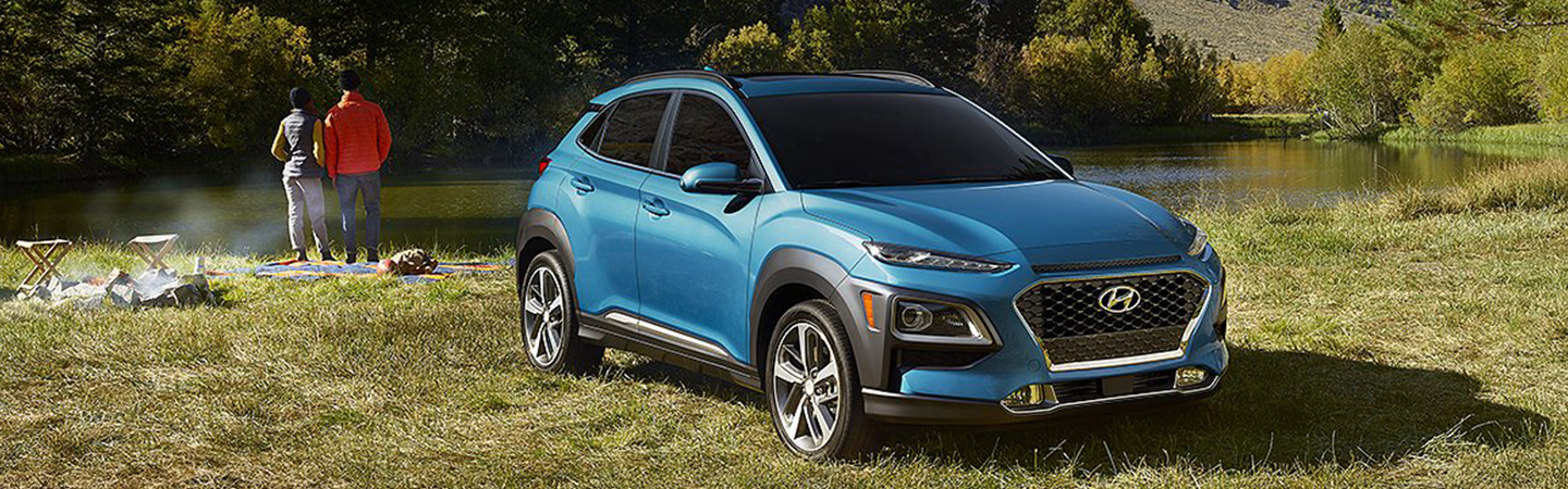 Blue 2021 Hyundai Kona parked