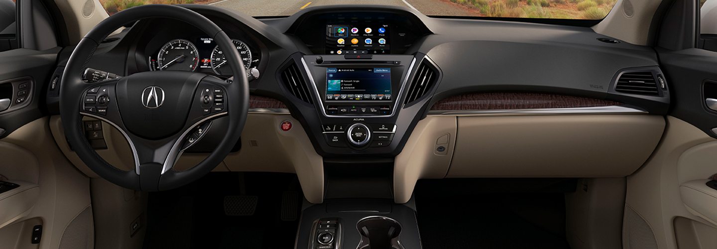 Interior steering wheel and infotainment system view
