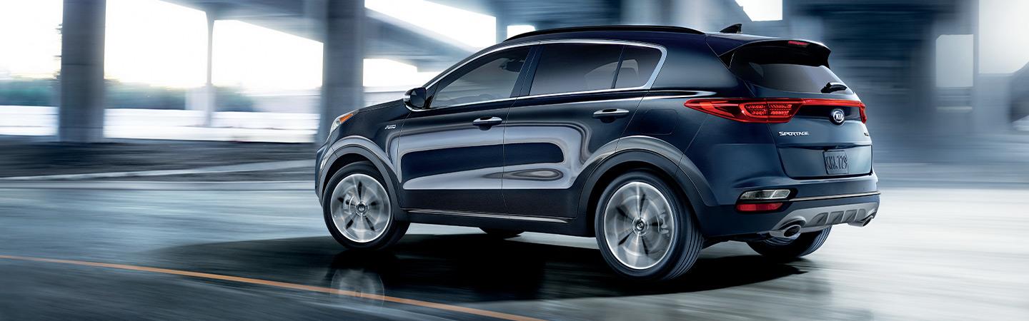 Angled view of the 2021 Kia Sportage in motion
