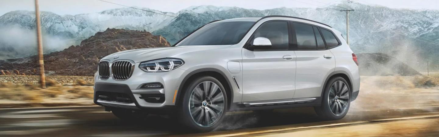 2021 BMW X3 in motion driving in valley