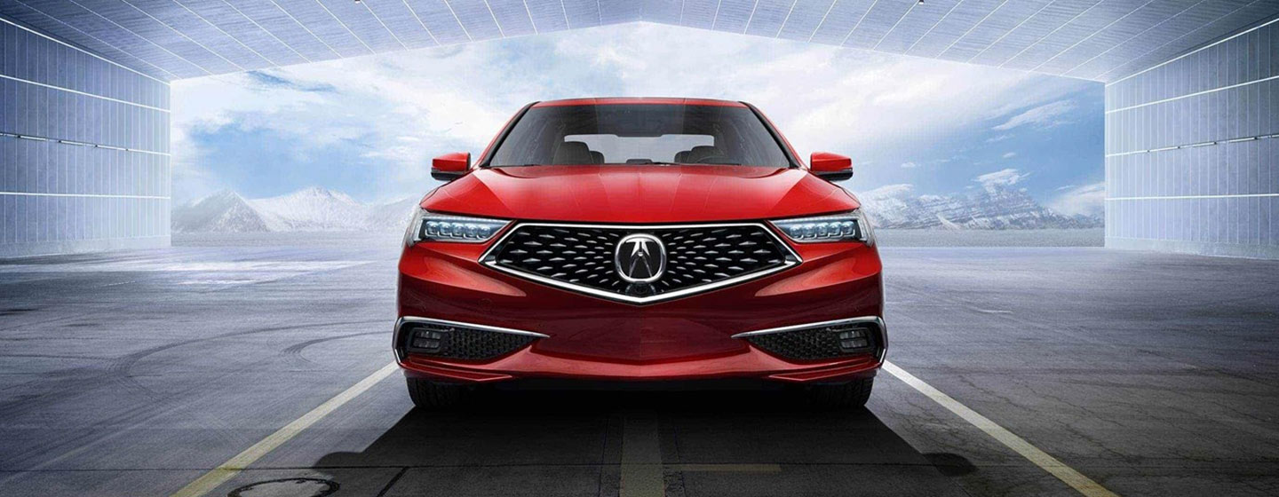 2019 Acura TLX parked in hanger front view.